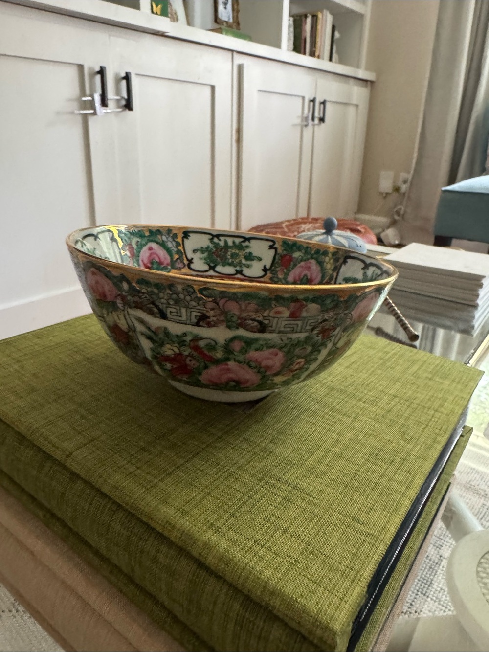 Decorative Porcelain Floral Bowl - Green and Pink